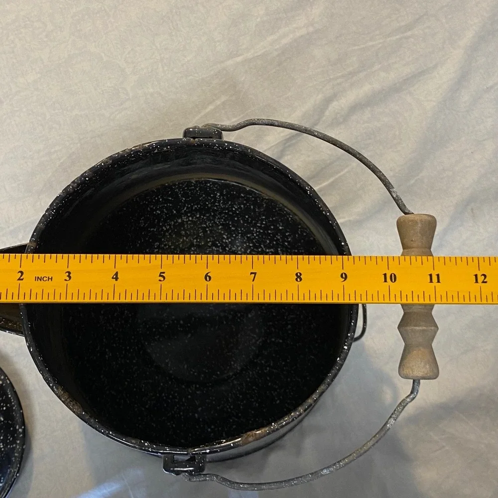 Vintage Large Black Speckled Graniteware Coffee Pot Campfire Cowboy Enamelware